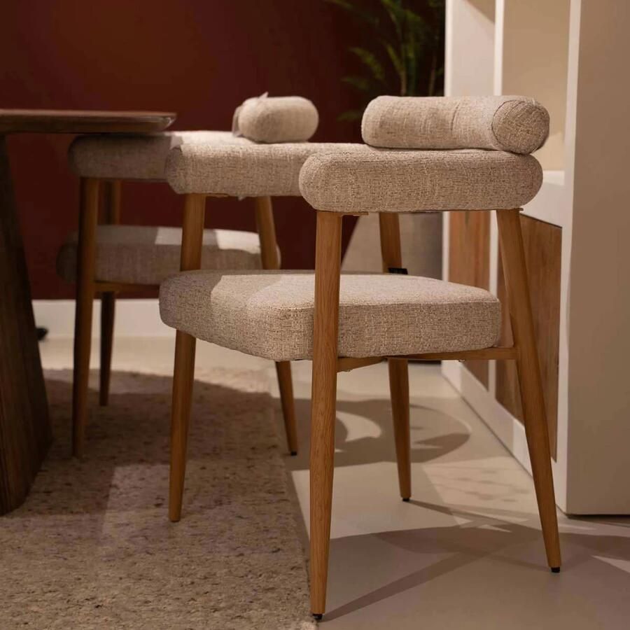 Déja Living DÉJA Living Eetkamerstoel Lidingö Beige Naturel Stof Set van 2 - Foto 2