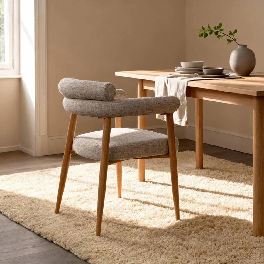 Déja Living DÉJA Living Eetkamerstoel Lidingö Beige Naturel Stof Set van 2 - Foto 3