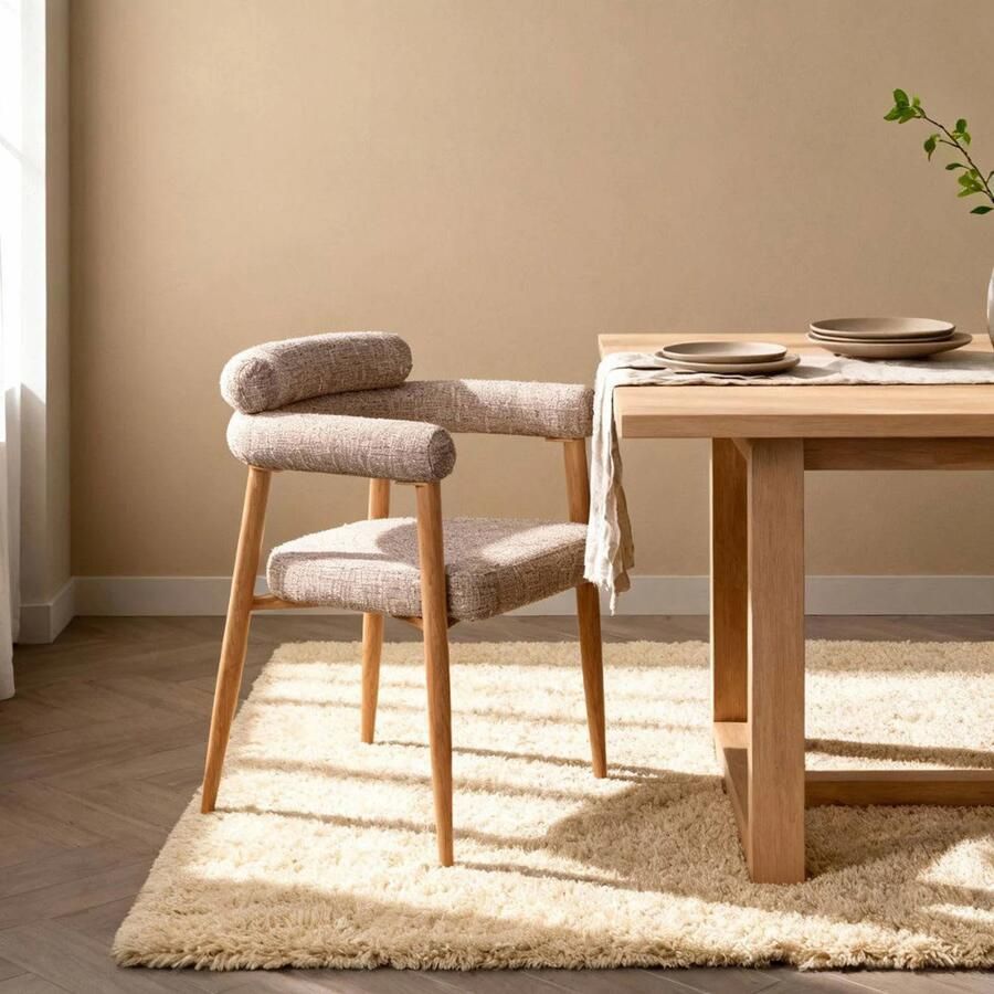 Déja Living DÉJA Living Eetkamerstoel Lidingö Taupe Naturel Stof Set van 2 - Foto 2