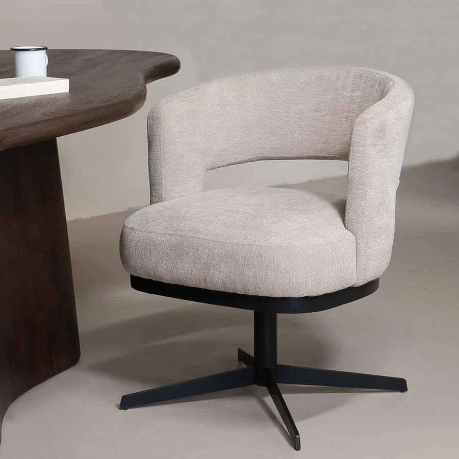 DÉJA Living Eetkamerstoel Taupe Design Stof|Metaal Louis Set van 2 - Foto 2