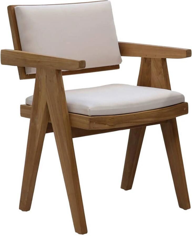 DÉJA Living Eetkamerstoel Lowen Stof Teakhout Beige Met Armleuning Set van 2