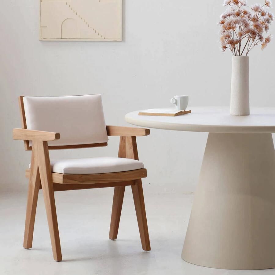 DÉJA Living Eetkamerstoel Lowen Stof Teakhout Beige Met Armleuning Set van 2 - Foto 2