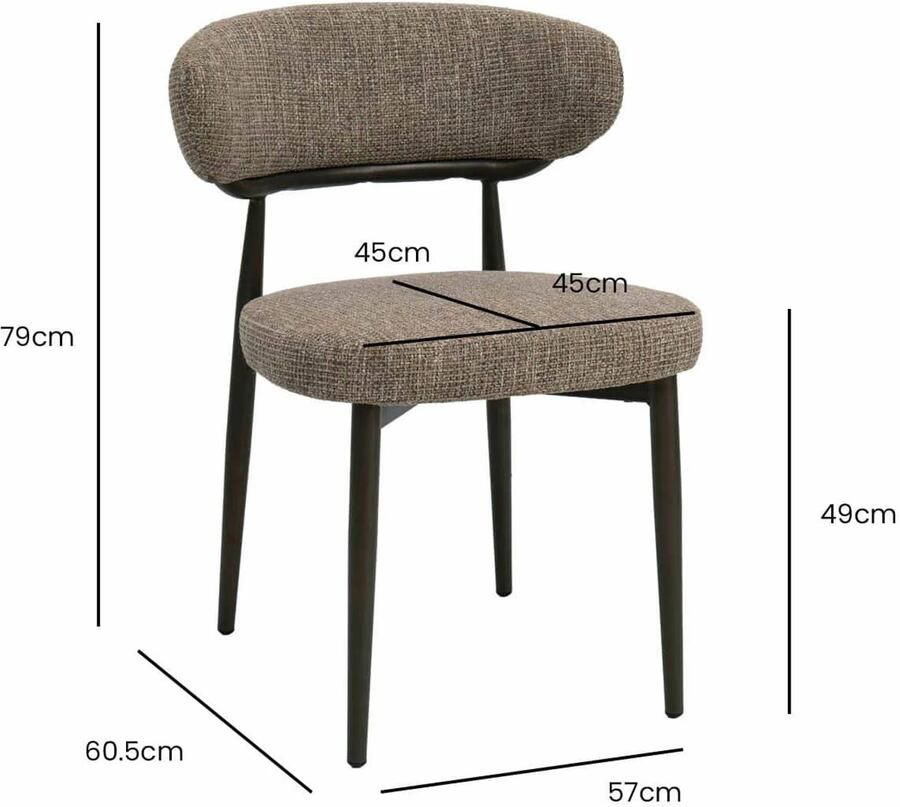 DÉJA Living Eetkamerstoel Milan Beige Walnoot Stof Set van 2