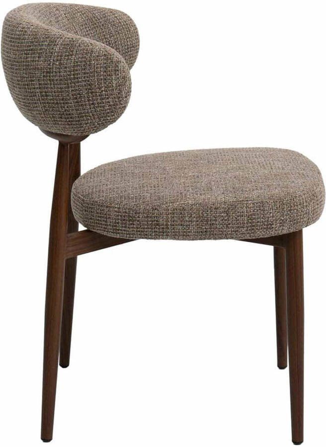 DÉJA Living Eetkamerstoel Milan Taupe Walnoot Stof Set van 2 - Foto 2