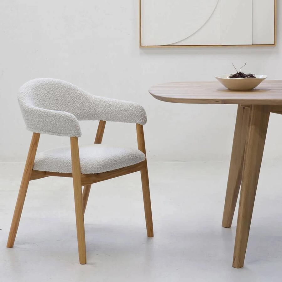 DÉJA Living Eetkamerstoel Noémi Eikenhout Polyester Beige Set van 2 - Foto 3