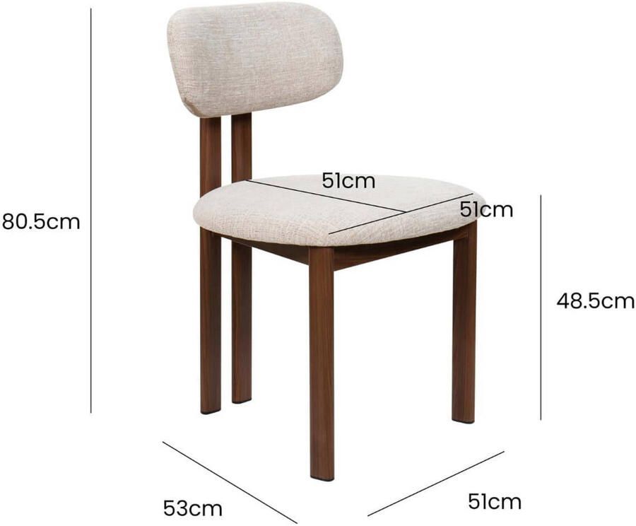 Giga Meubel Eetkamerstoel Noor Beige Zwart 51x53x81cm Set van 2 - Foto 2