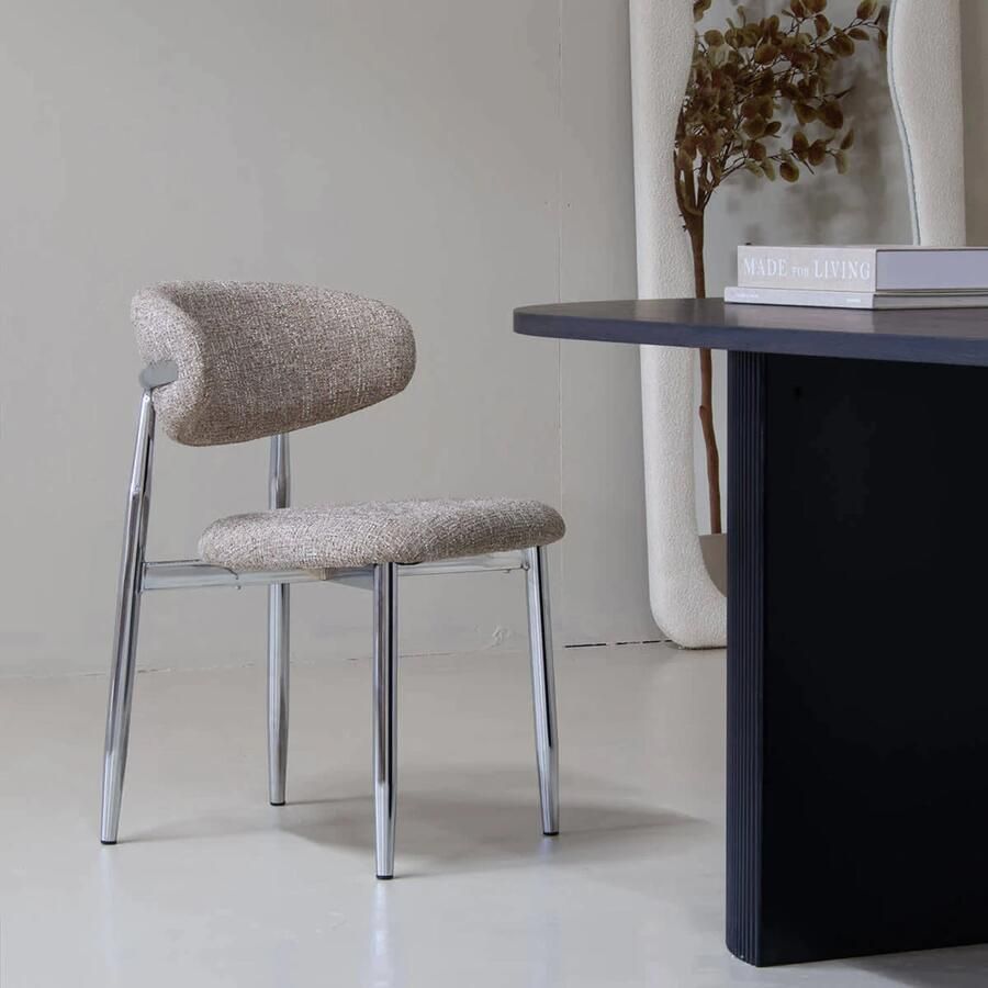 DÉJA Living Eetkamerstoel Skara Taupe Chrome Set van 2