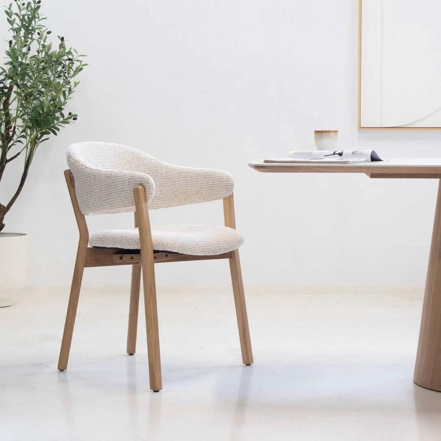 DÉJA Living Eetkamerstoel Uppsala Beige Naturel Stof Set van 2 - Foto 2