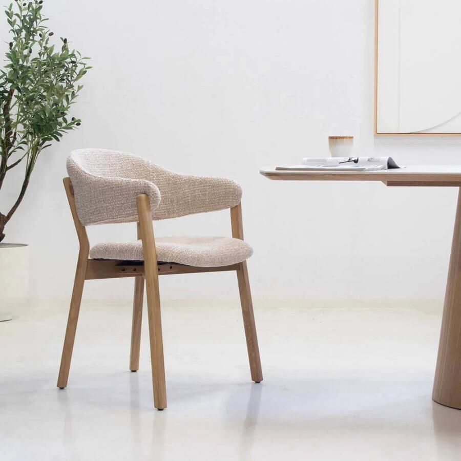 DÉJA Living Eetkamerstoel Uppsala Taupe Naturel Stof Set van 2