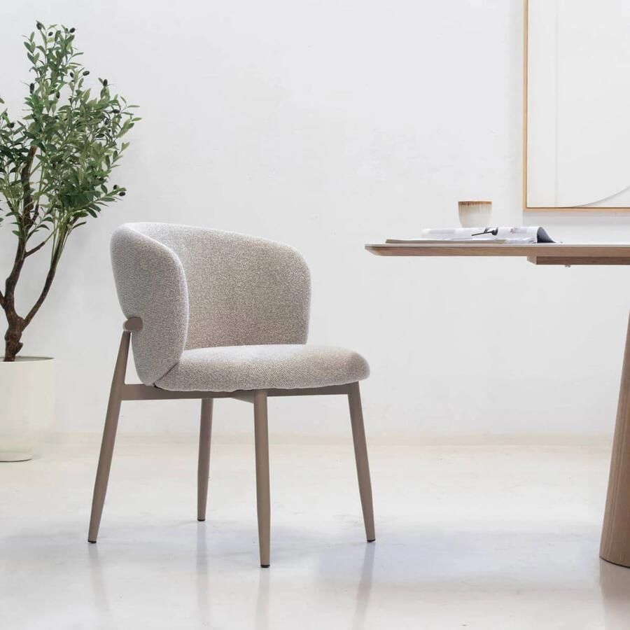 DÉJA Living Eetkamerstoel Varde Stof Beige Beige Set van 2 - Foto 2