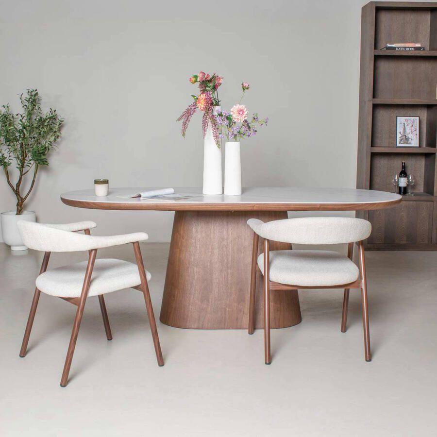 Giga Meubel Eettafel Alba Wit Keramiek Walnoot 200x90x77cm - Foto 2