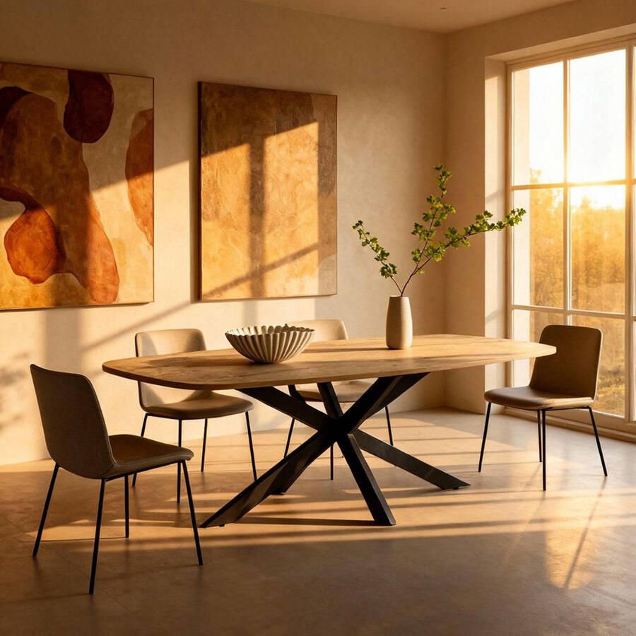 Giga Meubel DÉJA Living Ovale Eettafel Jaimy 160cm Eikenhout Naturel Spinpoot 4-6 Personen - Foto 2