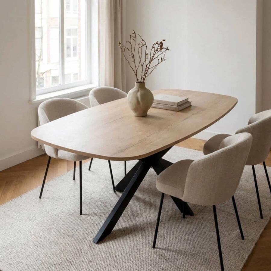 Giga Meubel DÉJA Living Ovale Eettafel Jaimy 160cm Eikenhout Naturel Spinpoot 4-6 Personen - Foto 3