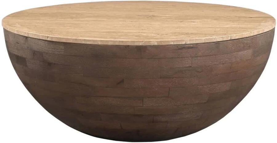 Giga Meubel Salontafel Aiden Rond Travertin Hout Donkerbruin 90x90x38cm - Foto 2