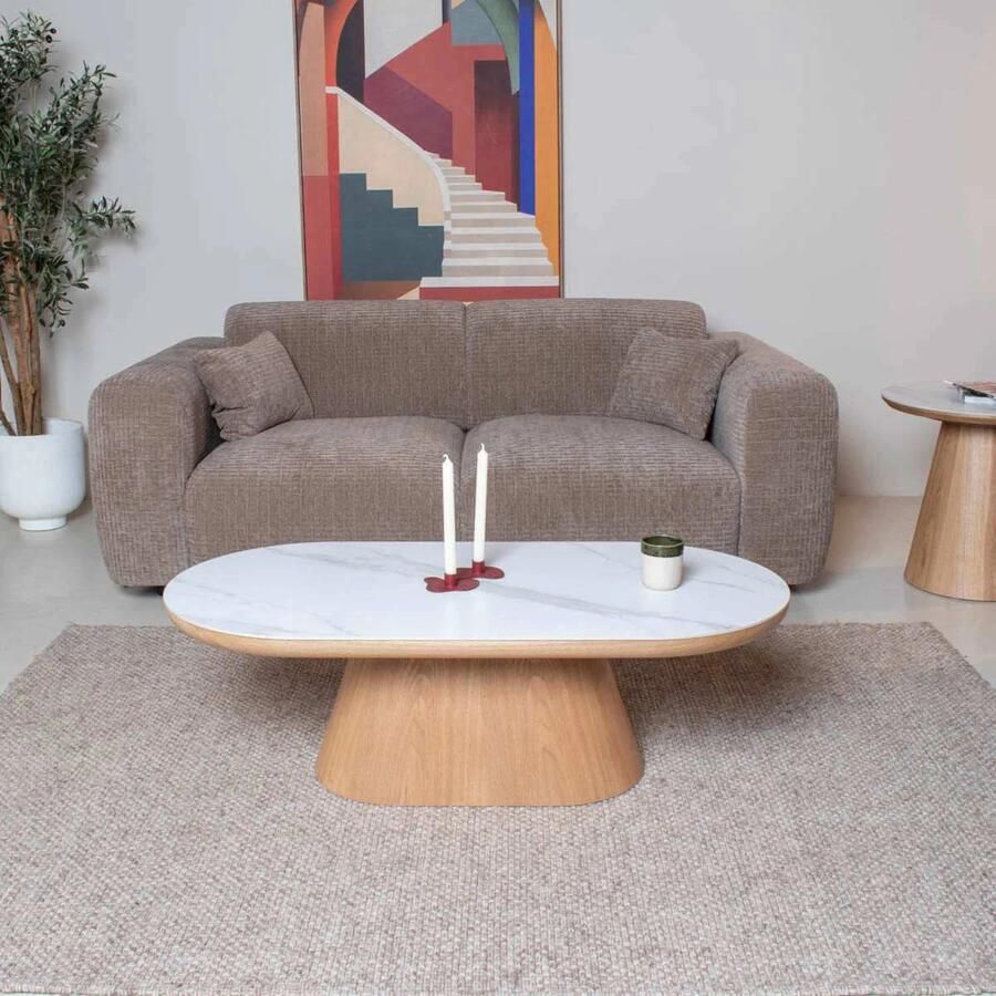 Giga Meubel Salontafel Alba Ovaal Naturel Hout Keramisch 120x60x38cm - Foto 3