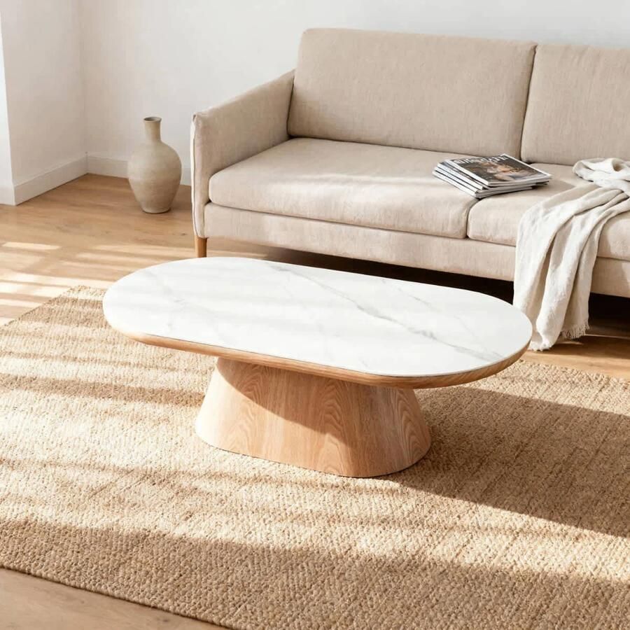 Giga Meubel Salontafel Alba Ovaal Naturel Hout Keramisch 120x60x38cm - Foto 4