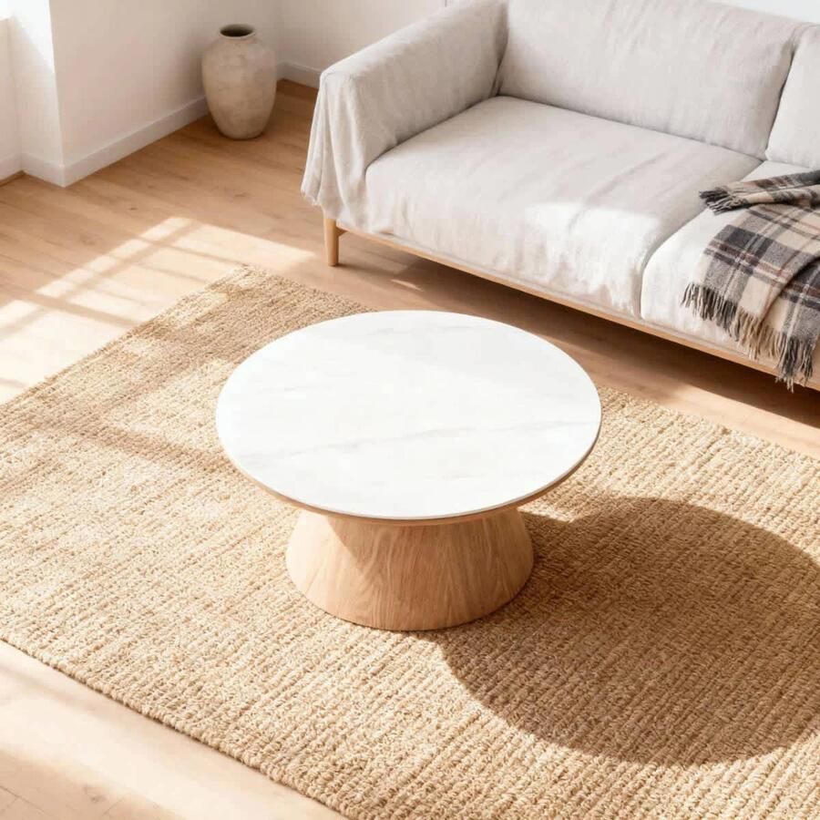 Giga Meubel Salontafel Alba Rond Naturel Hout Keramisch 80x80x35cm - Foto 2