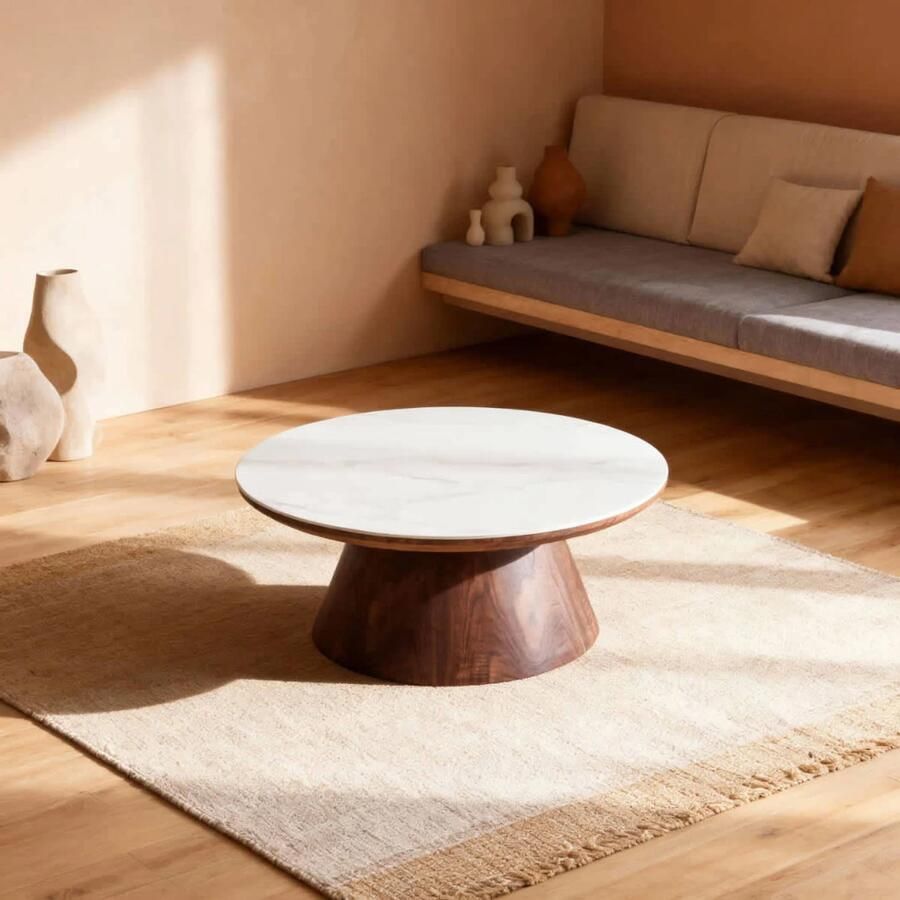 Giga Meubel Salontafel Alba Rond Walnoot Hout Keramisch 80x80x35cm - Foto 2