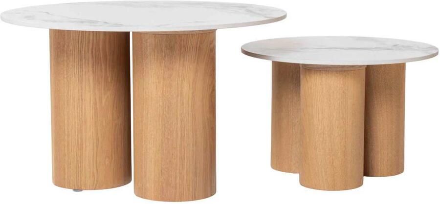 Giga Meubel Salontafel Alita Wit Keramiek Naturel Ø70 50x42 32cm - Foto 2