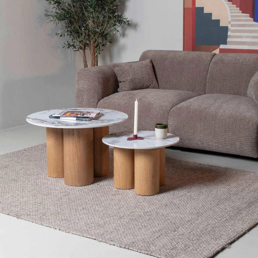 Giga Meubel Salontafel Alita Wit Keramiek Naturel Ø70 50x42 32cm - Foto 3
