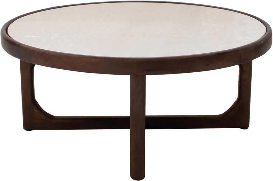 Giga Meubel Salontafel Ayase Rond Marmer Hout Donkerbruin Set van 2 - Foto 3