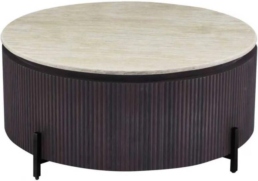 Giga Meubel Salontafel Celia Rond Walnoot Travertinlook 110x110x35cm