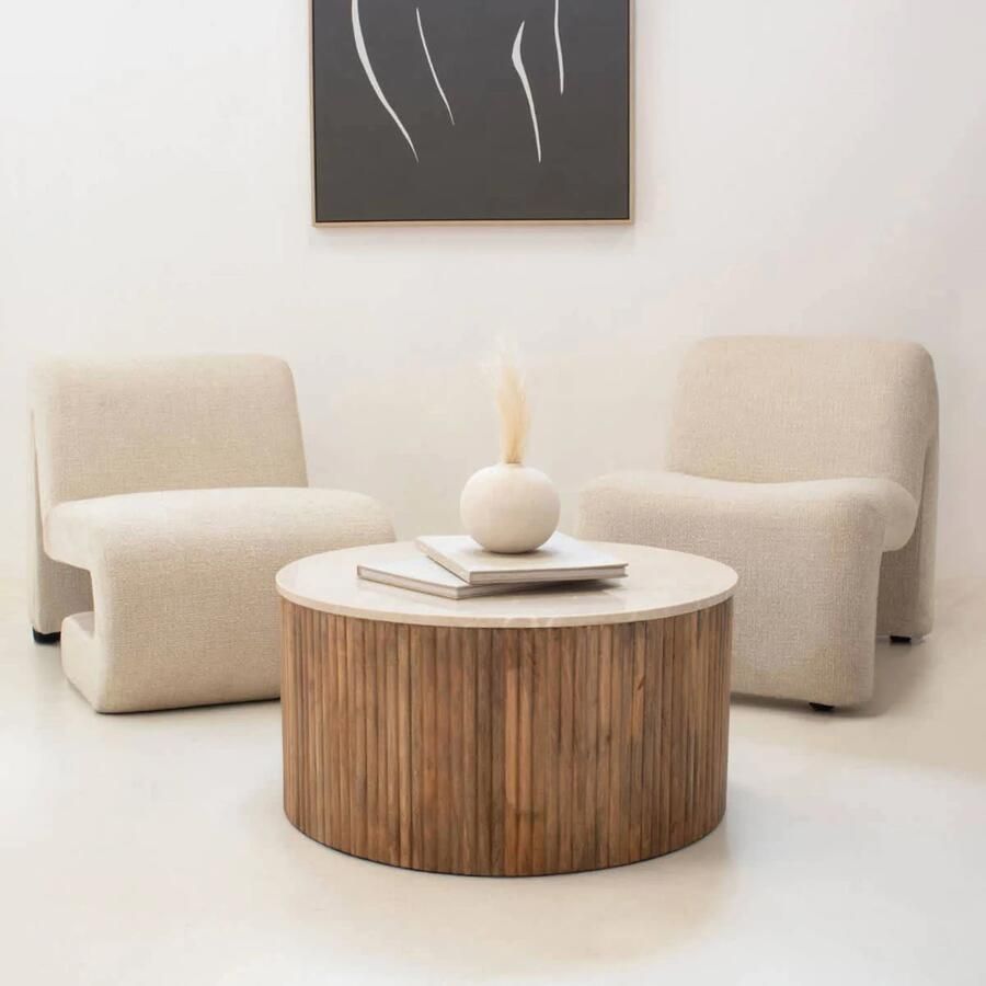 Giga Meubel Salontafel Davi Rond Naturel Marmer Ø70cm - Foto 2