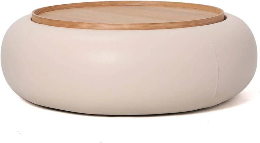 DÉJA Living Salontafel Beige PU Leer|Essen Fineer Ø102x34cm Draby