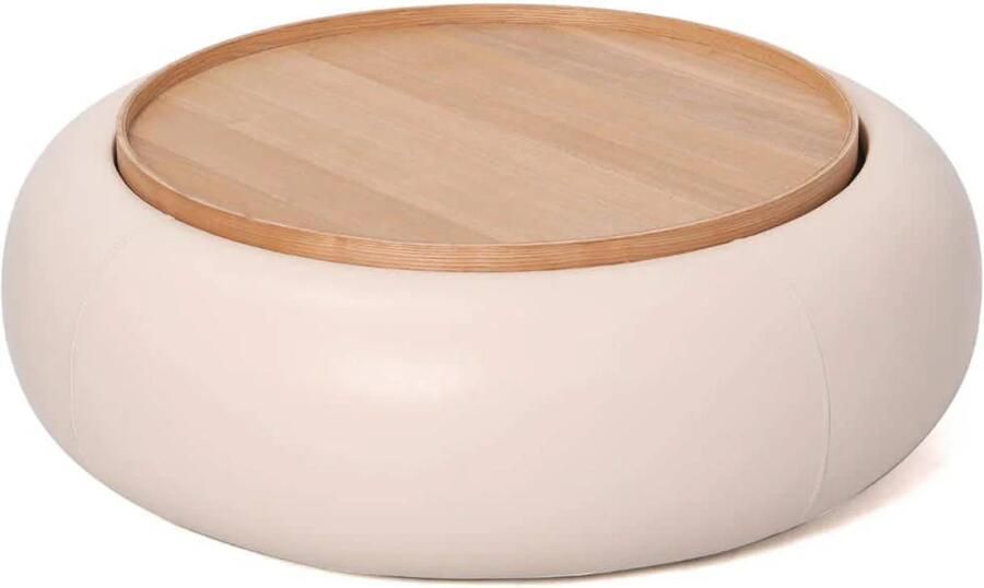 DÉJA Living Salontafel Beige PU Leer|Essen Fineer Ø102x34cm Draby - Foto 3