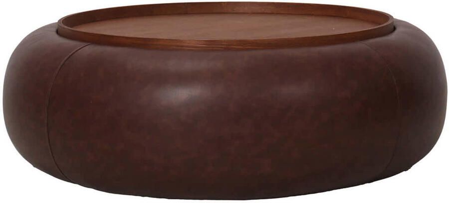 DÉJA Living Salontafel Draby Donkerbruin Walnoot PU Leer Ø102x34cm - Foto 2