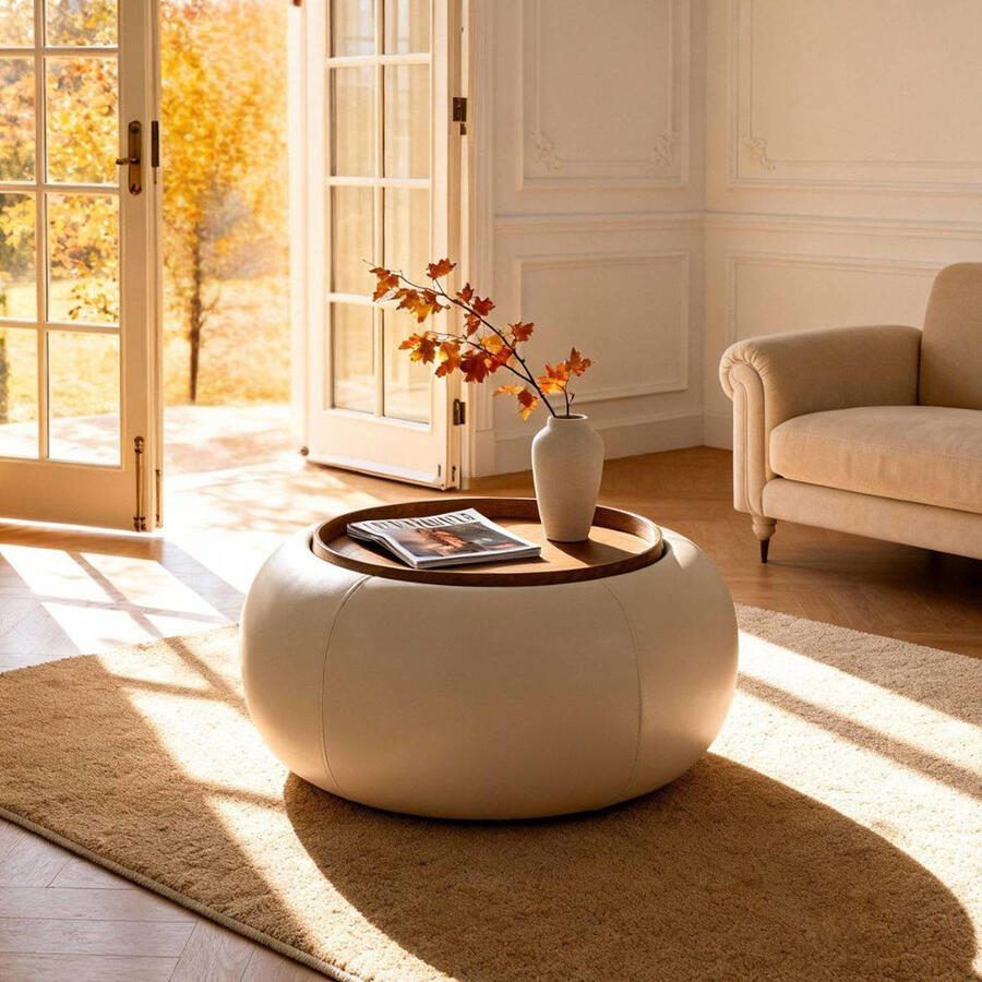 DÉJA Living Salontafel Draby Rond Beige Walnoot Incl. Opbergruimte 73cm - Foto 2
