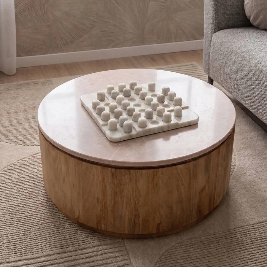 Giga Meubel Salontafel Elan Rond Travertin Naturel 90x90x35cm - Foto 3