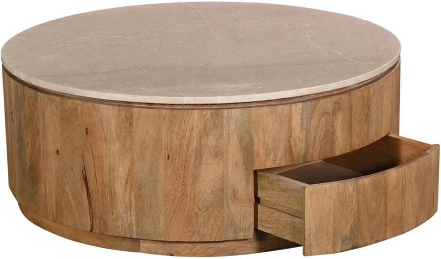 Giga Meubel Salontafel Elan Rond Travertin Naturel 90x90x35cm Incl. Lades - Foto 3