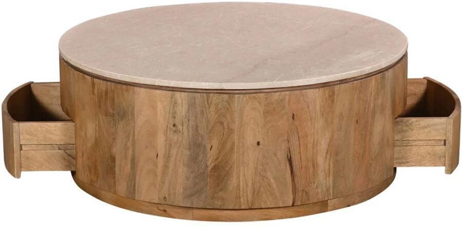Giga Meubel Salontafel Elan Rond Travertin Naturel 90x90x35cm Incl. Lades - Foto 4