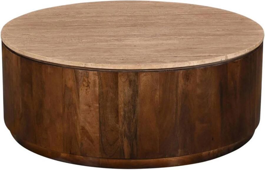Giga Meubel Salontafel Elan Rond Travertin Walnoot 90x90x35cm - Foto 2