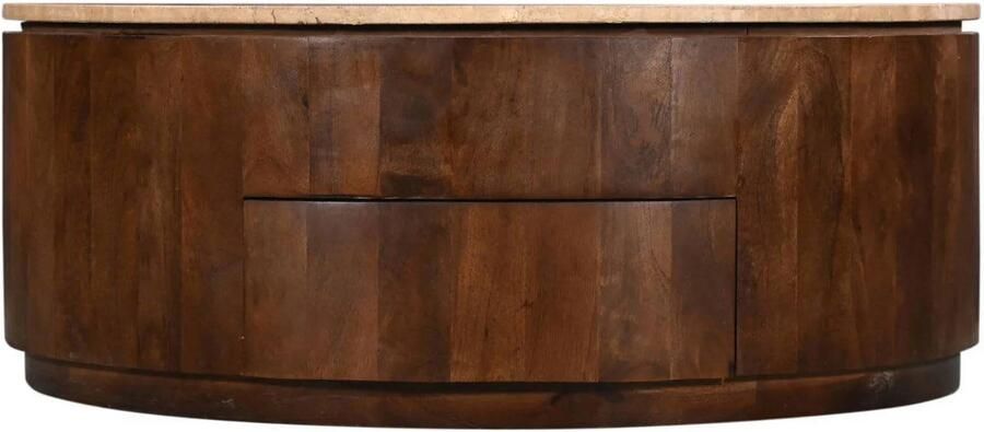Giga Meubel Salontafel Elan Rond Travertin Walnoot 90x90x35cm Incl. Lades - Foto 5