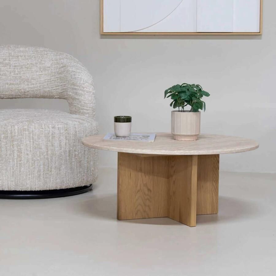 Giga Meubel Salontafel Faria Lichtbruin Marmer Ø80x35cm - Foto 2