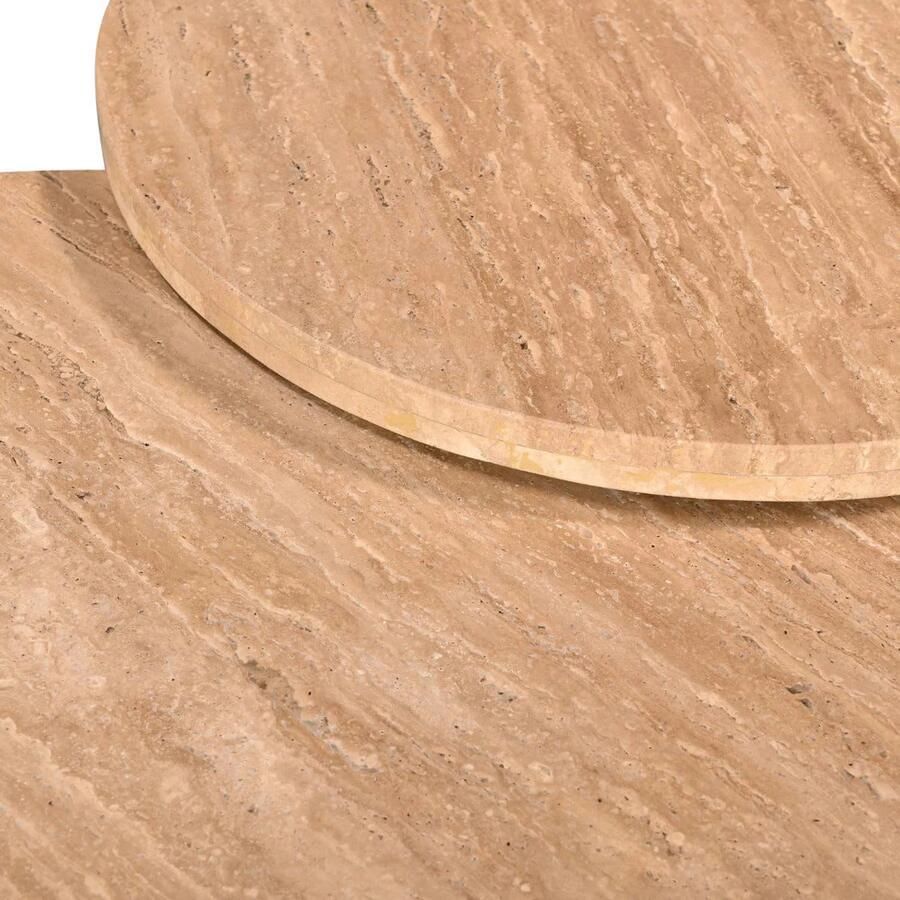 Giga Meubel Salontafel Leno Rond Travertin Hout Naturel Set van 2 - Foto 3
