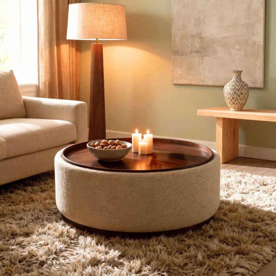 DÉJA Living DÉJA Salontafel Marcia Beige Walnoot Rond met Opbergruimte 83cm - Foto 2