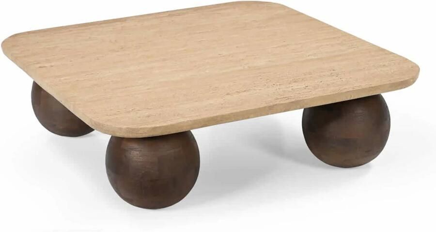 Giga Meubel Salontafel Travertin|Mangohout 90x90x27cm Nori