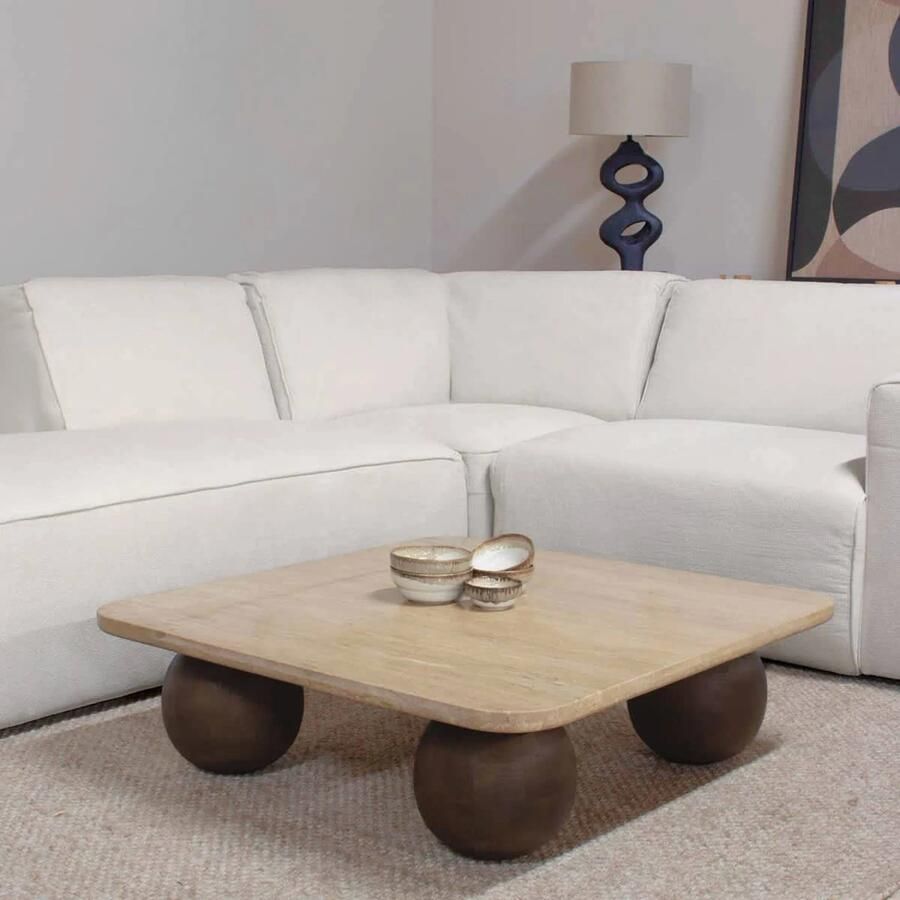 Giga Meubel Salontafel Travertin|Mangohout 90x90x27cm Nori - Foto 2