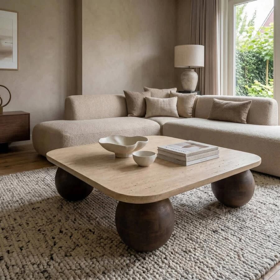 Giga Meubel Salontafel Travertin|Mangohout 90x90x27cm Nori - Foto 3