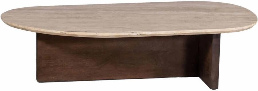 Giga Meubel Salontafel Travertin 120cm Beige Bruin Mangohout Onderstel Tafel Olaf - Foto 2