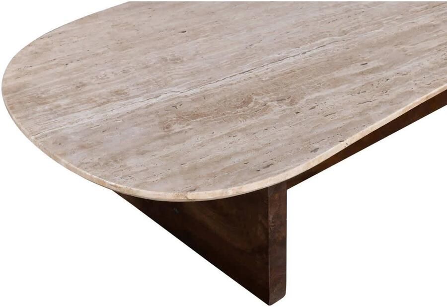 Giga Meubel Salontafel Travertin 120cm Beige Bruin Mangohout Onderstel Tafel Olaf - Foto 3