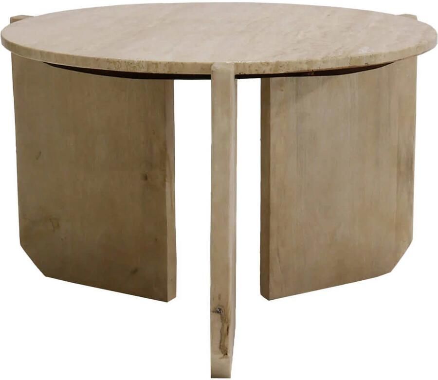 Giga Meubel Salontafel Simon Rond Travertin Hout Bruin 60x60x40cm