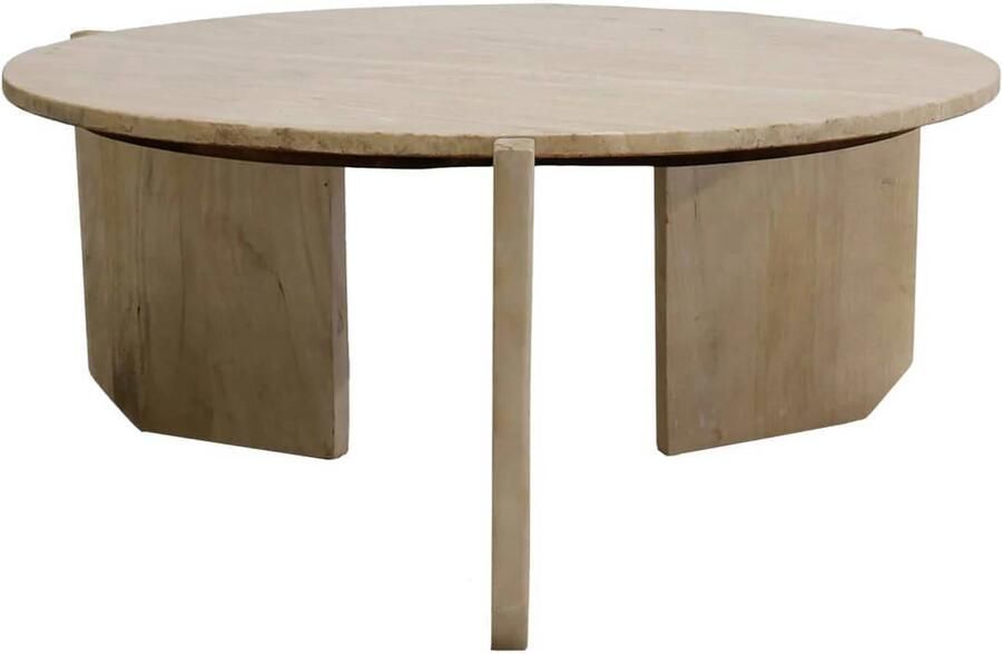 Giga Meubel Salontafel Simon Rond Travertin Hout Bruin 80x80x36cm