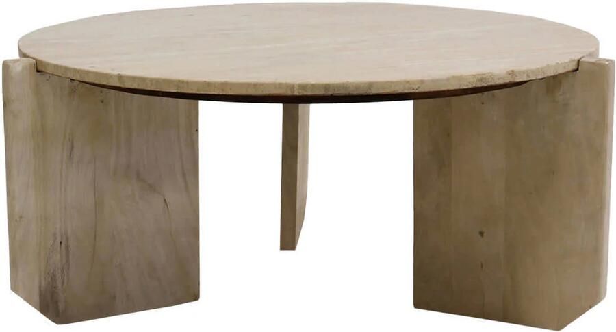 Giga Meubel Salontafel Simon Rond Travertin Hout Bruin 80x80x36cm - Foto 3