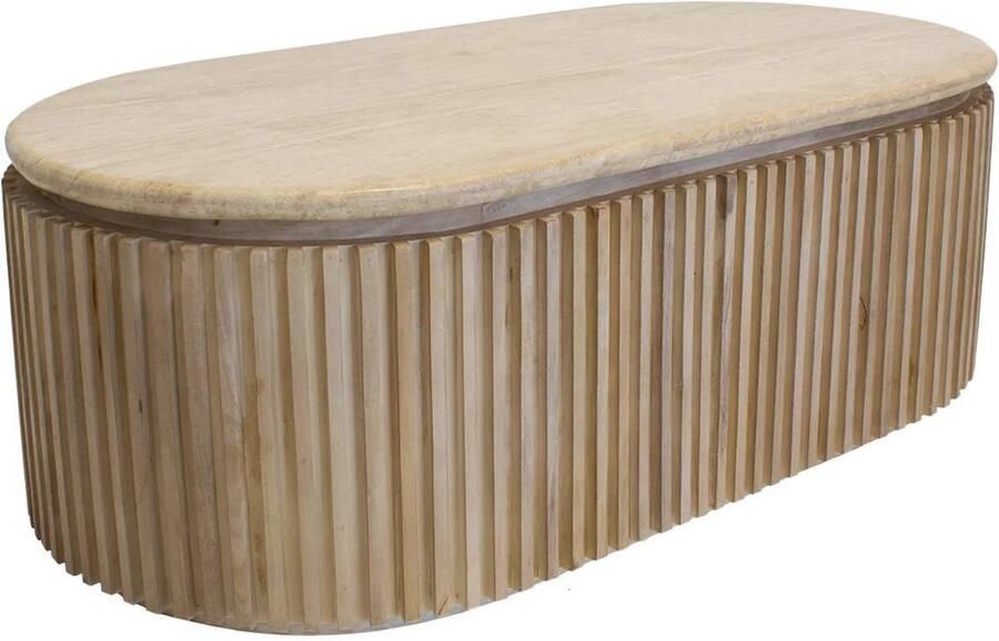 Giga Meubel Salontafel Sven Ovaal Travertin Hout Naturel 120x60x40cm