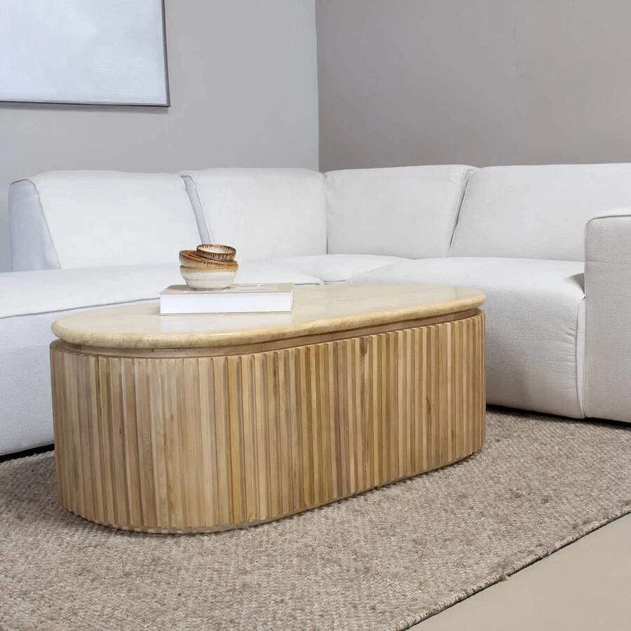 Giga Meubel Salontafel Sven Ovaal Travertin Hout Naturel 120x60x40cm - Foto 2