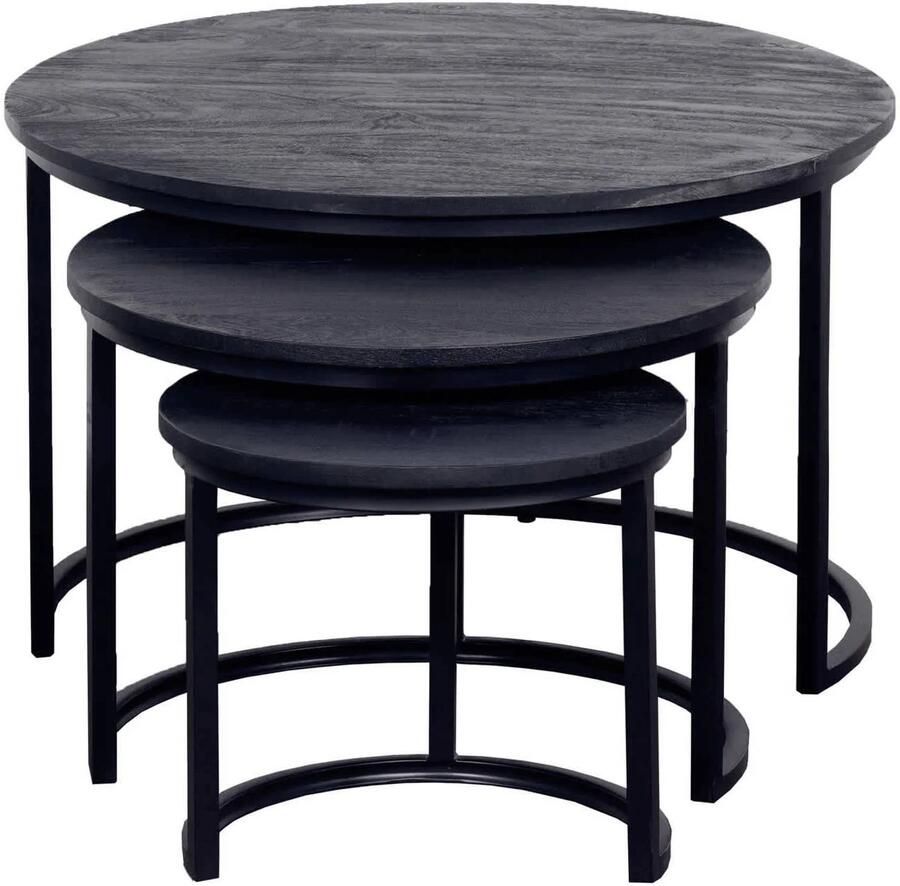 Giga Meubel Salontafel Set van 3 Mangohout Zwart Rond Tafel Tres - Foto 2